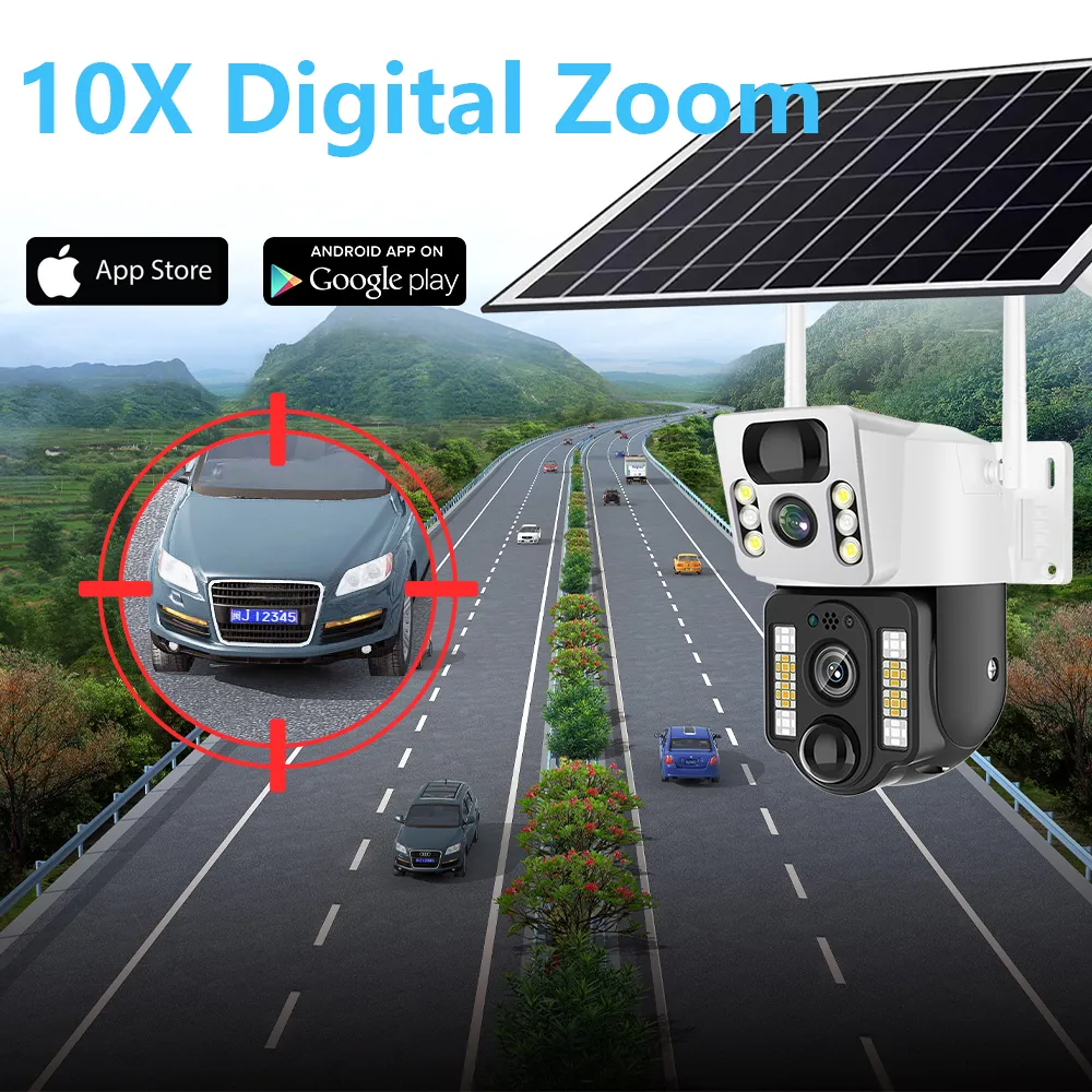 4G Dual Lens PTZ Solar Camera Outdoor 8MP 4K AI Human Tracking WIFI ...