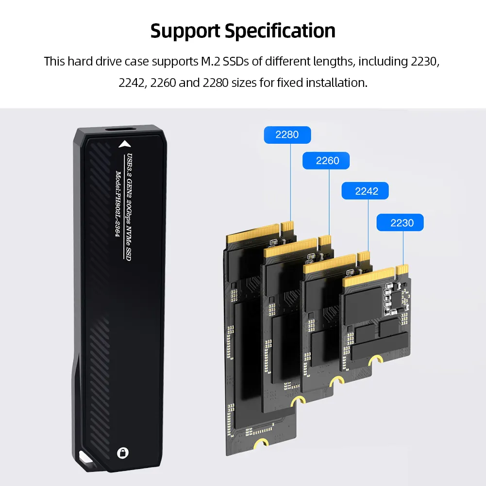 M.2 NVME SSD Enclosure Mobile Case Supports NVME Protocol To Type-C Solid External Hard Disk Case Support M2 SSD 2280/42/60