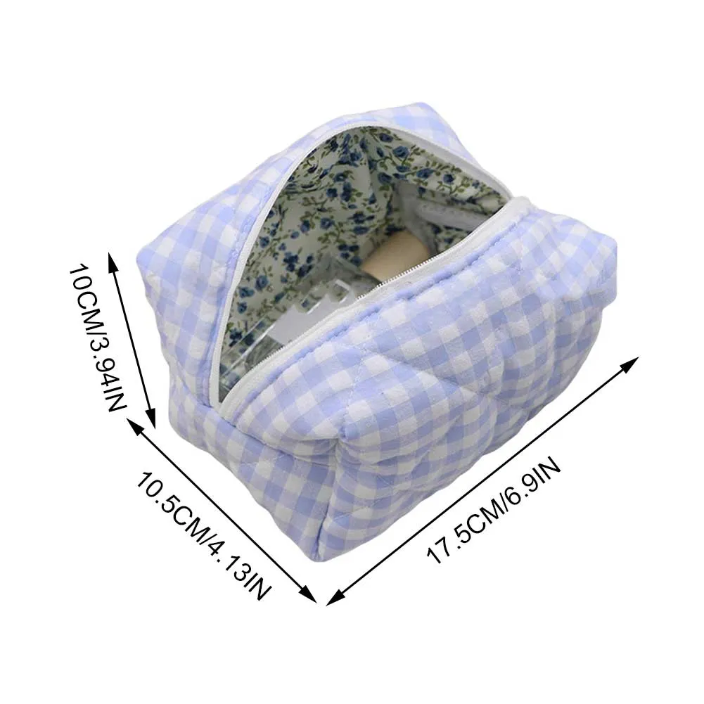 Women Travel Makeup Cosmetic Case Quilted Checkered Makeup Bag