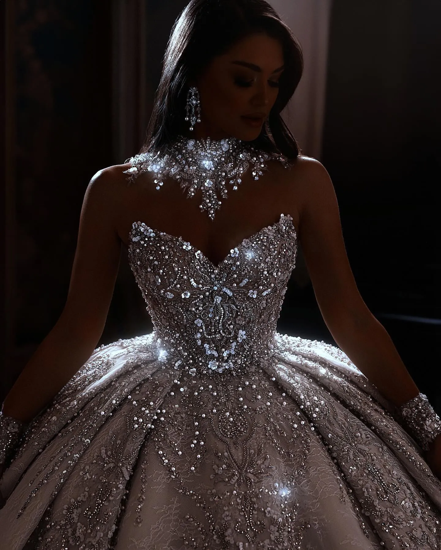 Vintage Crystal Ball Gown High neck wedding dress with Beaded High Neck, Sweep Train, and Ruffle Detail - Available in Plus Sizes for Saudi Arabic Vintage Crystal Ball Gown High neck wedding dress with Beaded High Neck, Sweep Train, and Ruffle Detail - Available in Plus Sizes for Saudi Arabic