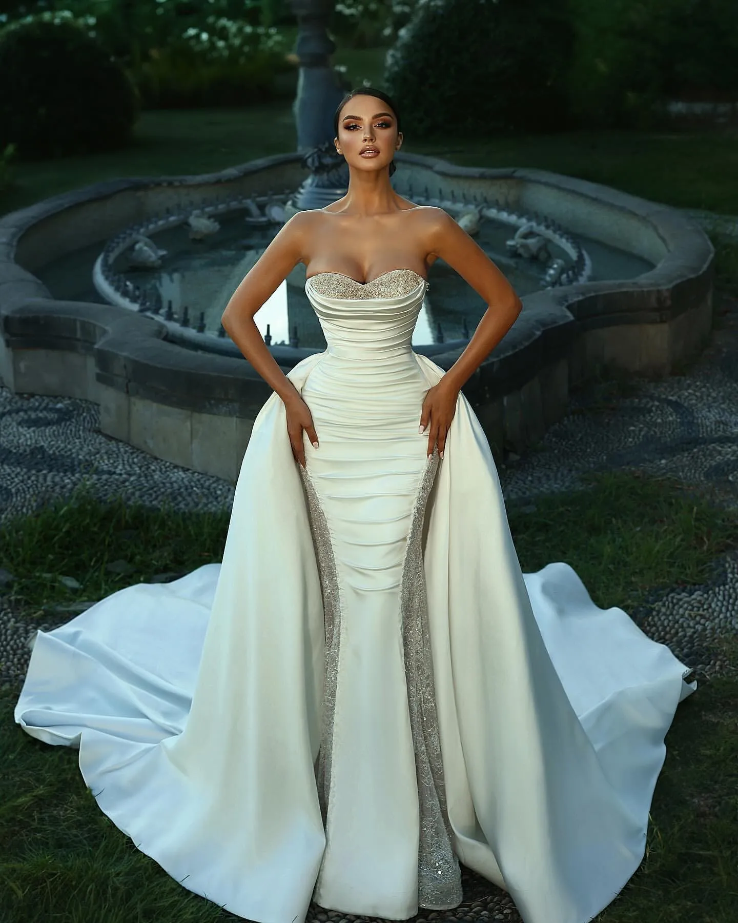 used mermaid wedding dresses Mermaid Bridal Gown Elegant Bride Dress Classic Mermaid Luxury Beaded Wedding Dress off Shoulder Bell Sleeve Tulle Eva Lendel Bridal