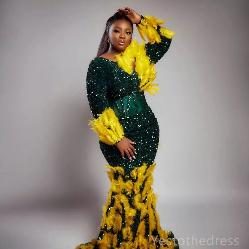 Plus Size Prom Dresses Long Sleeve Sequined Lace Feathered Evening Gown for  Special Occasions from Dhgate Prom Dresses - price 235.42
