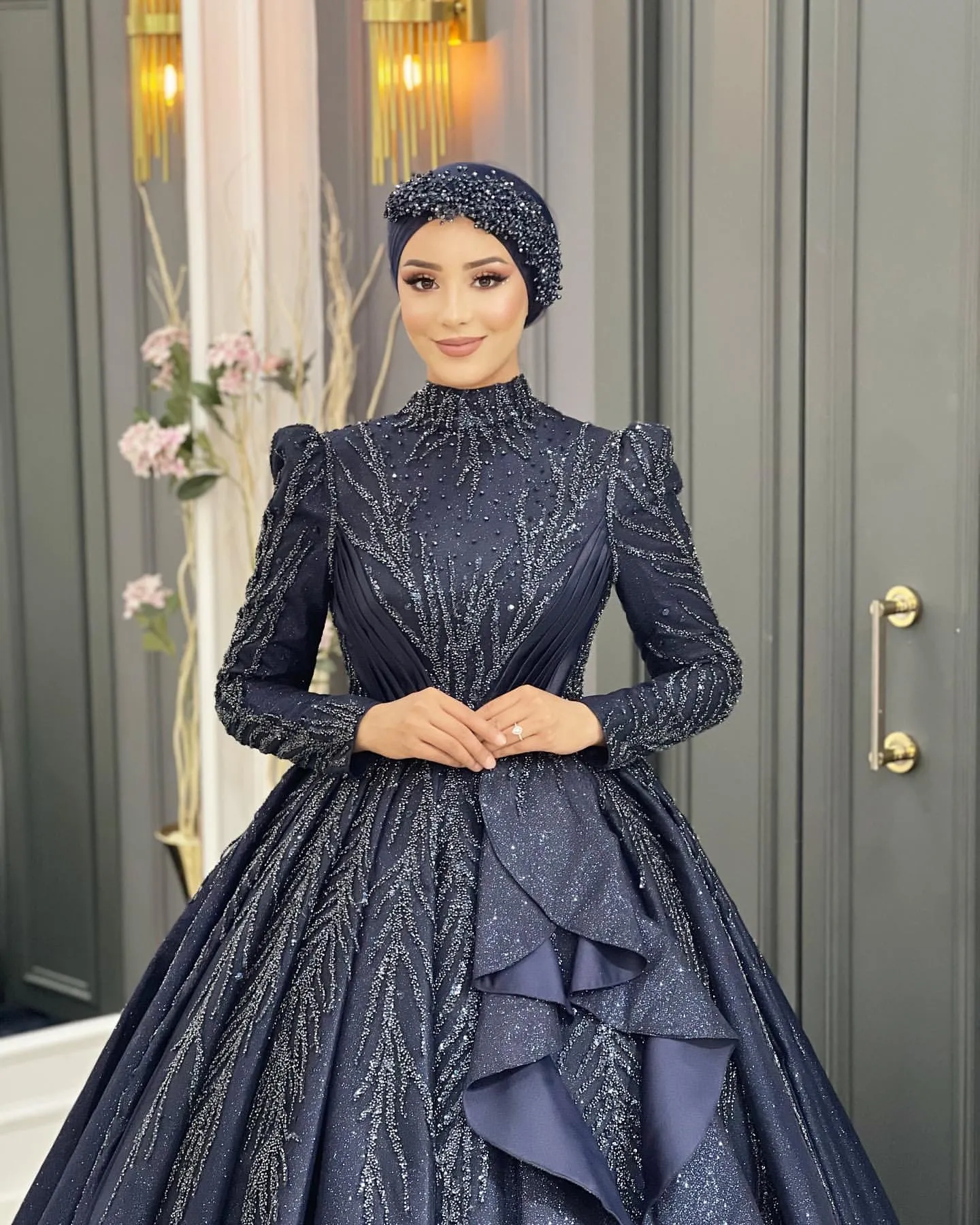 Blue gray evening gowns best sale