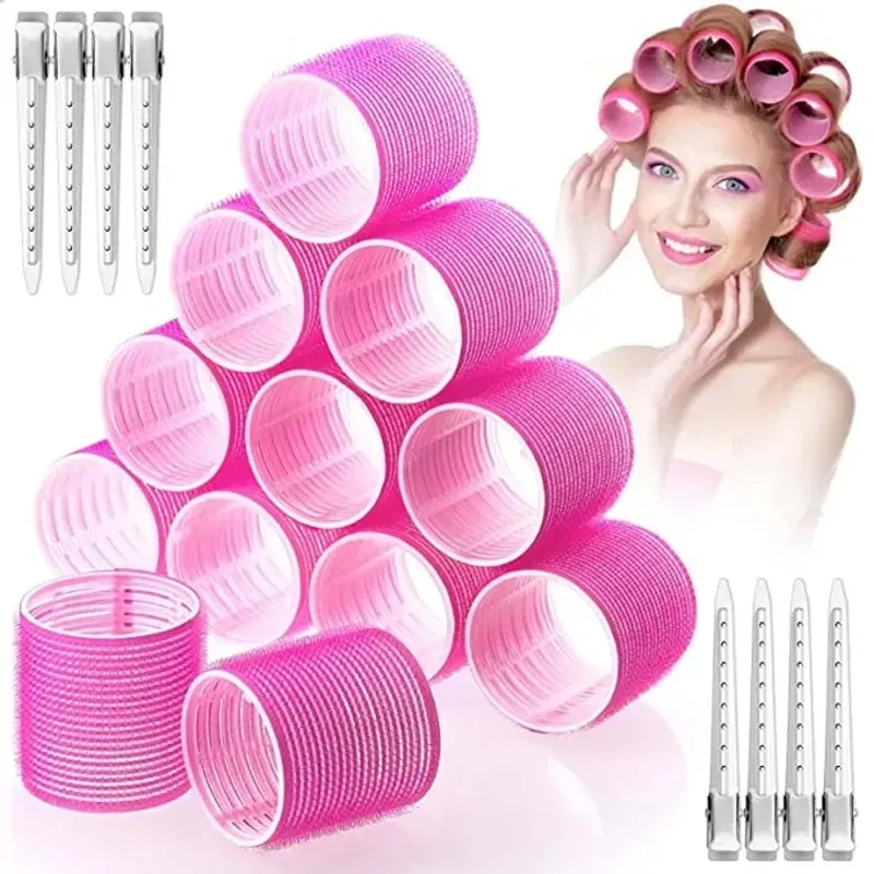 12pcs Heatless Curlers Self-Grip Rollers for DIY Hair Styling with Clips