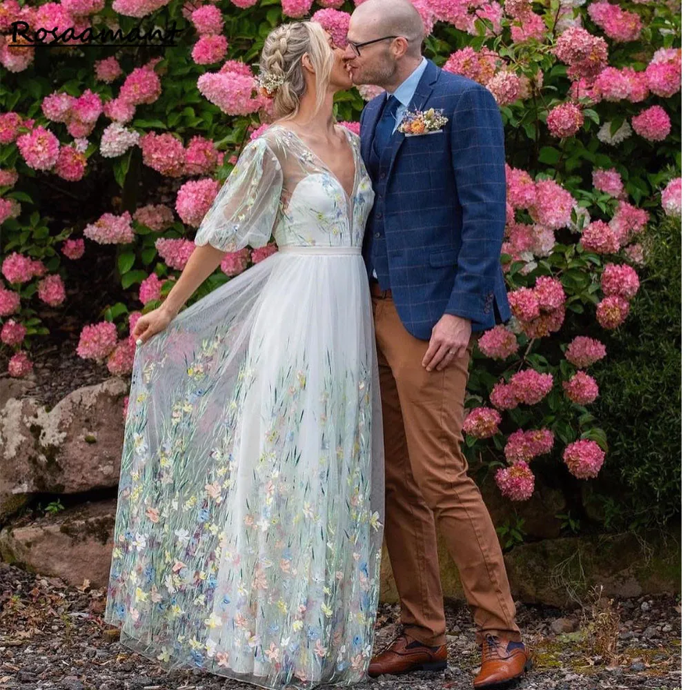 Boho Floral Off Shoulder A Line Reception Dress With Flower Print Vestidos De Novia From Rosammant 159.8 DHgate.Com