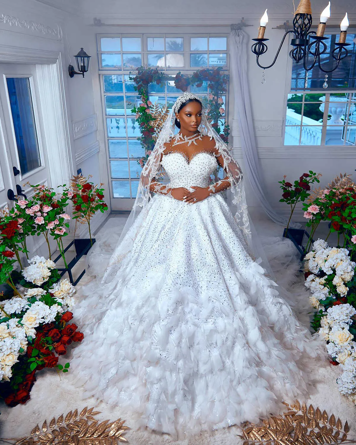 Custom Made Crystal Feather Gorgeous Wedding Dresses With Rhinestone Embellishments And Long Sleeves Perfect For The Modern Bride From Romanticggowns 558.48 DHgate.Com