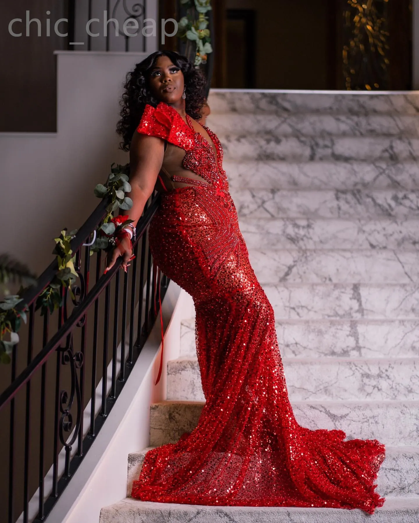 Red Mermaid Prom Dress with Beaded Crystals Sequined Fabric One-Shoulder  Lace-up Back Sweep Train Evening Gown from Dhgate Prom Dresses - price  327.64