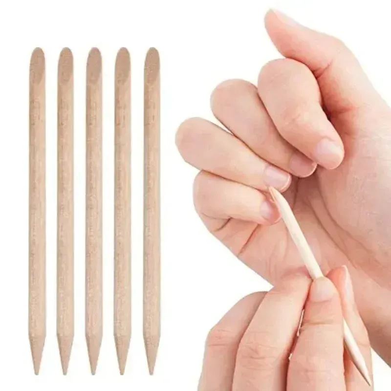 100PCS Orange Wood Sticks for Manicure Pedicure Cuticle Pusher Remover 75mm Natural Wood Sticks for Nail Art Tools