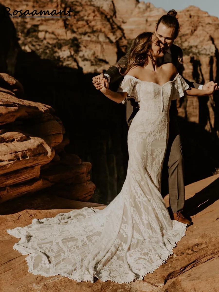 Off shoulder trumpet wedding dress sale