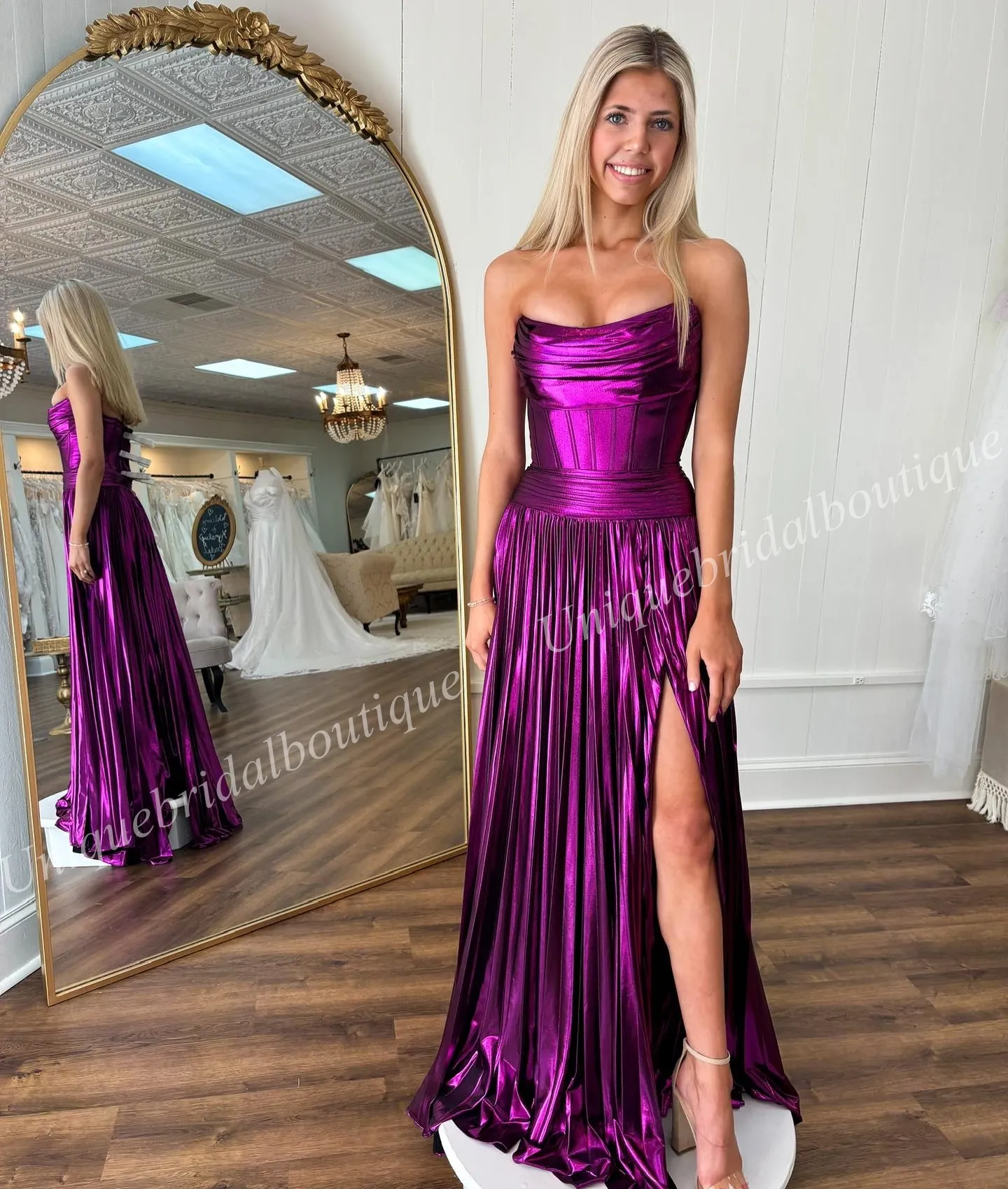 Grecian Maxi Dress Metallic Gold Elastic Satin Strapless Scoop Neck Zipper  Back A-Line Winter Formal from Dhgate In Stock Special Occasion Dresses -  price 114.13