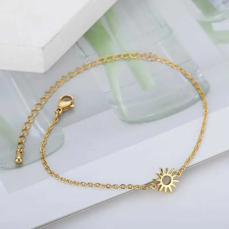 Bangle Sun Hollow Bracelet For Women Stainle Steel Hand Chain Vintage Suower Anklet Boho Foot Jewelry Gift_voghion.com