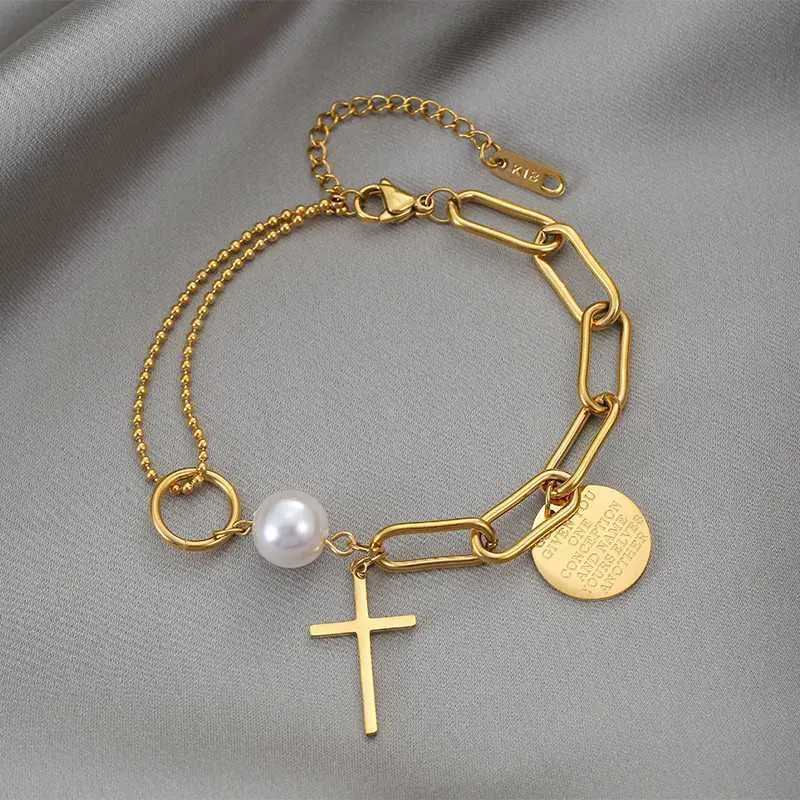 Layered Star Charm Bangle Bracelet Stainless Steel Golden Retro_voghion.com