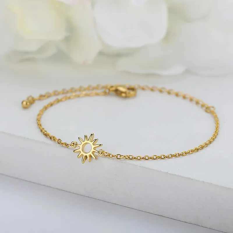 Bangle Sun Hollow Bracelet For Women Stainle Steel Hand Chain Vintage Suower Anklet Boho Foot Jewelry Gift_voghion.com