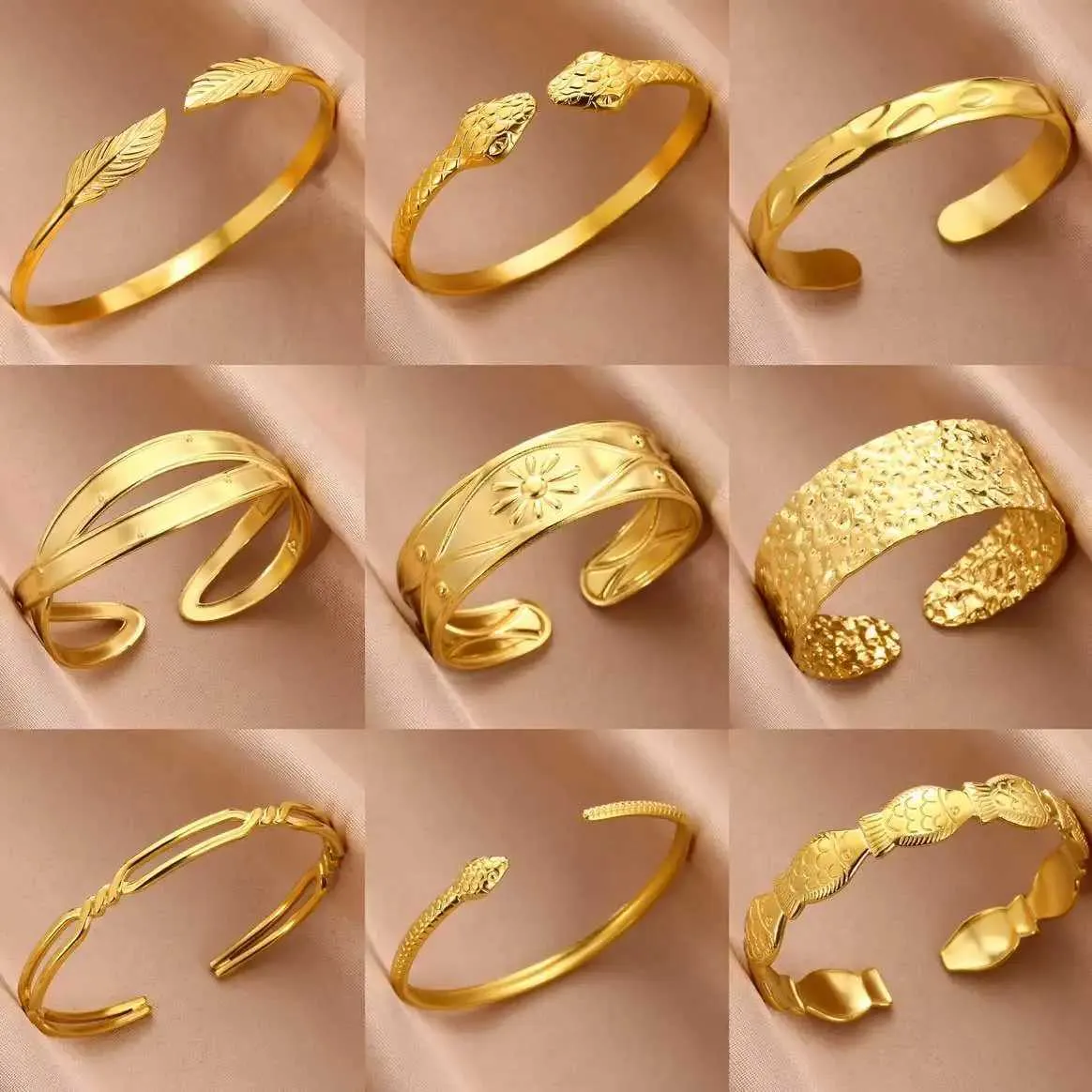 Minimalist Fish Cuff Bangle Stainless Steel Gold Charm Bracelet_voghion.com