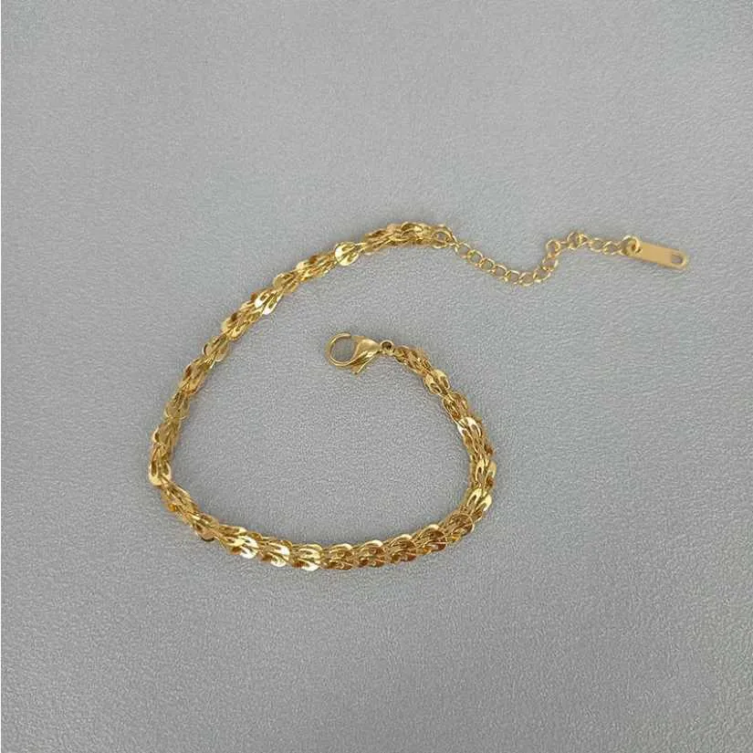 Gold Chain Bracelet Minimalist Feather Bangle Stainless Steel_voghion.com