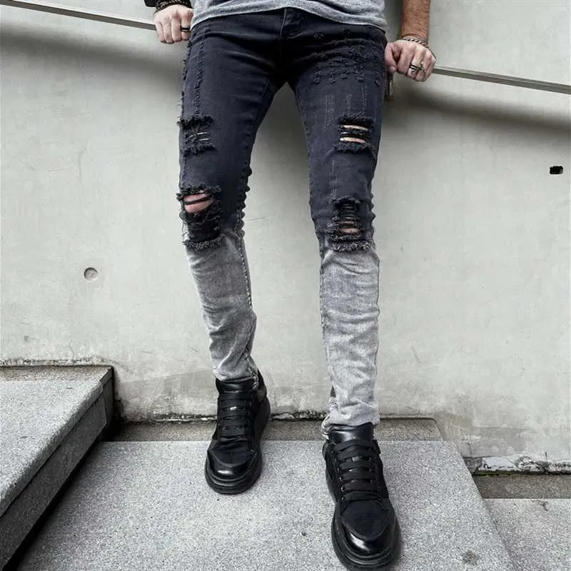 Save Big on Bulk Jeans Male Hole Skinny Ripped Skinny Jeans For Men:  Stretch Denim Gradient Distressed Pants Casual Light Blue Trousers Best  Deals