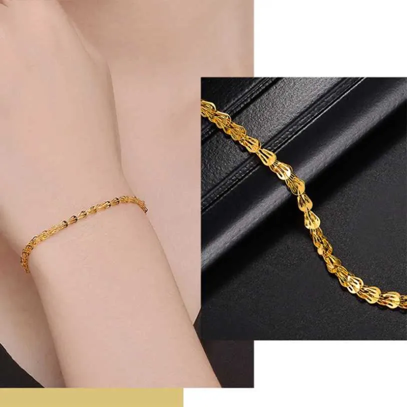 Gold Chain Bracelet Minimalist Feather Bangle Stainless Steel_voghion.com