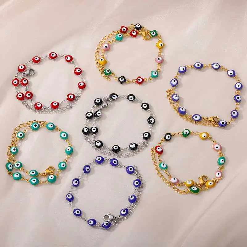 Braccialetto Turchia Evil Eye Bead Bracciale per donna Acciaio inossidabile Argento Colore Catena Sottile Braccialetti Donna Boho Moda_voghion.com