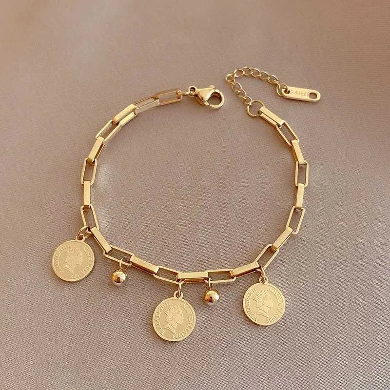 Layered Star Charm Bangle Bracelet Stainless Steel Golden Retro_voghion.com