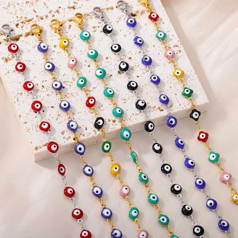 Braccialetto Turchia Evil Eye Bead Bracciale per donna Acciaio inossidabile Argento Colore Catena Sottile Braccialetti Donna Boho Moda_voghion.com