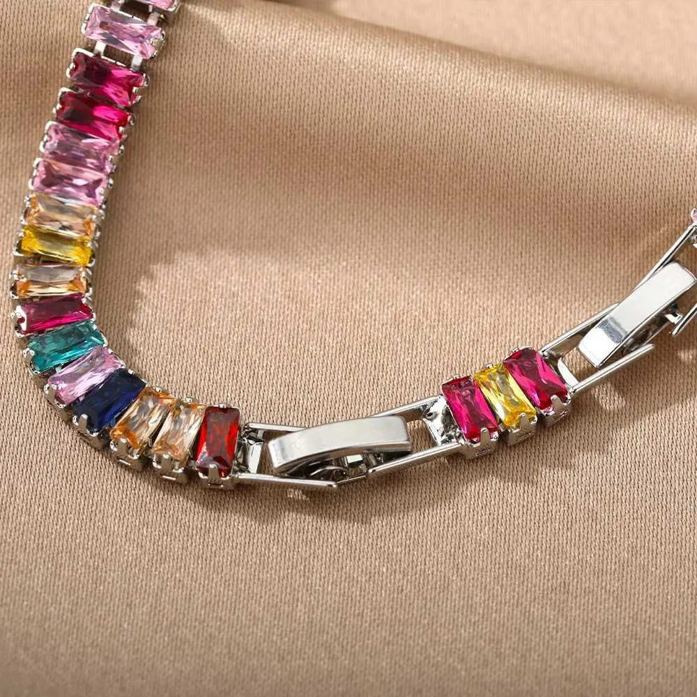 Rainbow Cubic Zirconia Bracelet Adjustable Bangle For Women_voghion.com