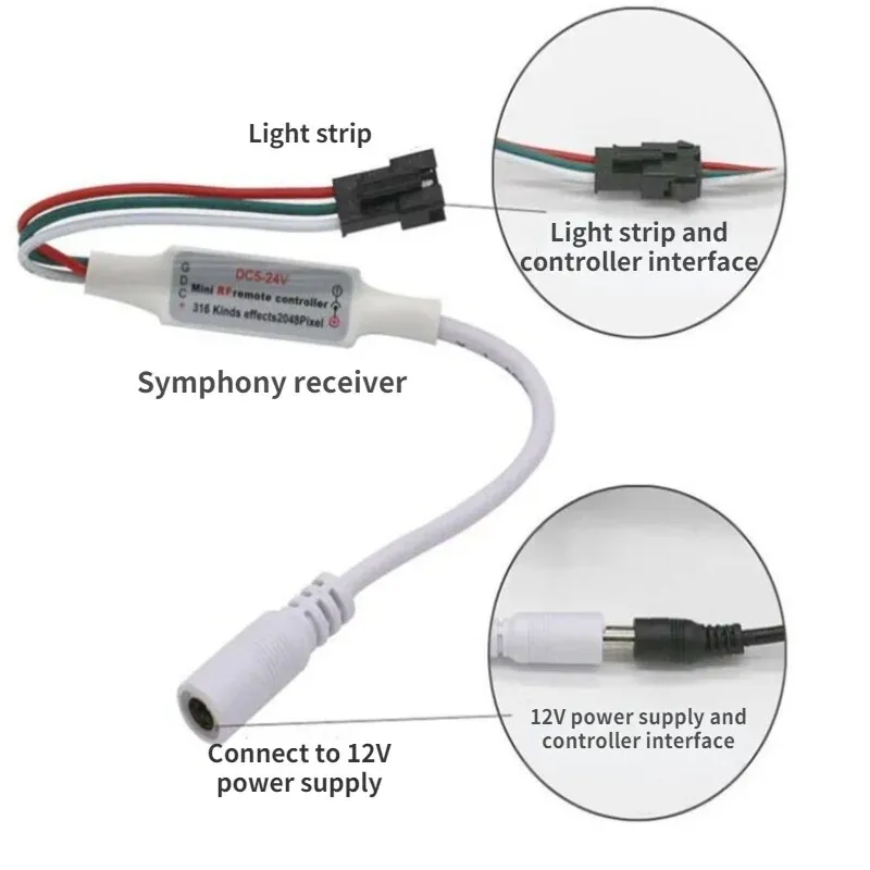 DHgate 2024 17 Key RGB LED Strip Controller 300 Modes 2048 Pixels RF Wireless Remote DC5V 12V for WS2812B WS2811 Digital LED Strip Security Surveillance