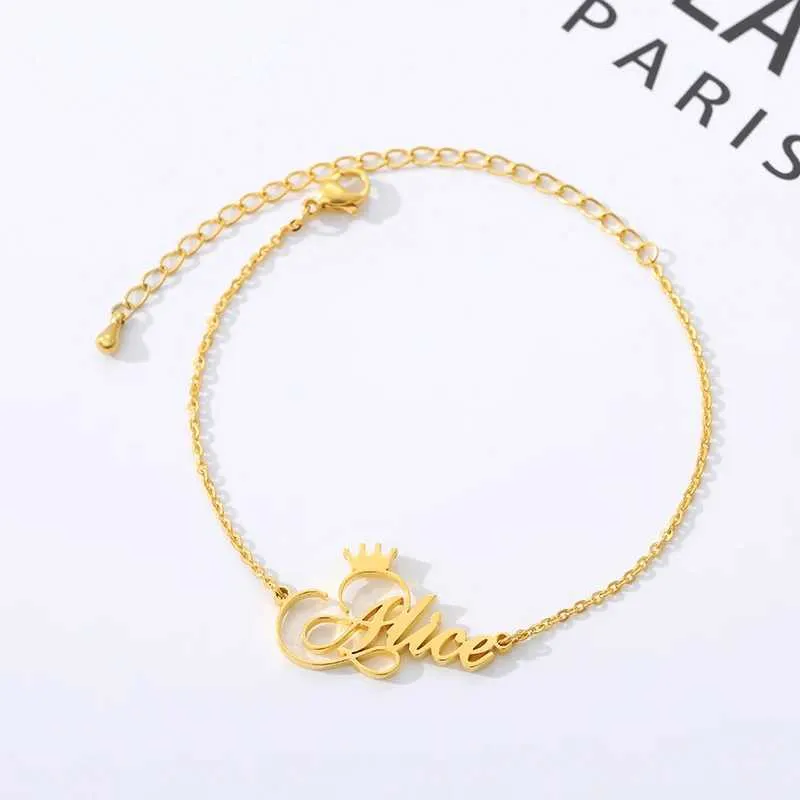 Charm-Armbänder Cus Crown Personalisierter Name Edelstahl Typenschild Armband für Frauen Mädchen Charms Handgefertigt Graviert_voghion.com