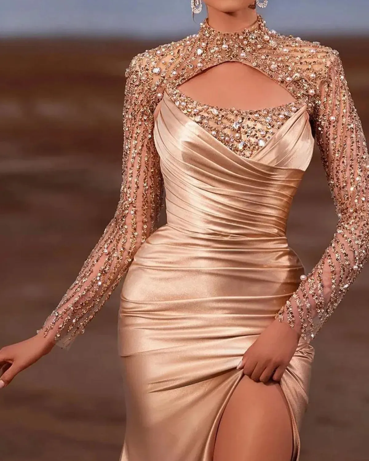 high neck evening dresses Open-Back Tight Long High-Neck Prom Dress main image 1