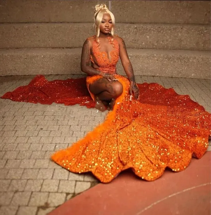 Sparkling Orange Mermaid Orange prom dress for Black Girls - Perfect for Prom, Gala, and Formal Events Sparkling Orange Mermaid Orange prom dress for Black Girls - Perfect for Prom, Gala, and Formal Events