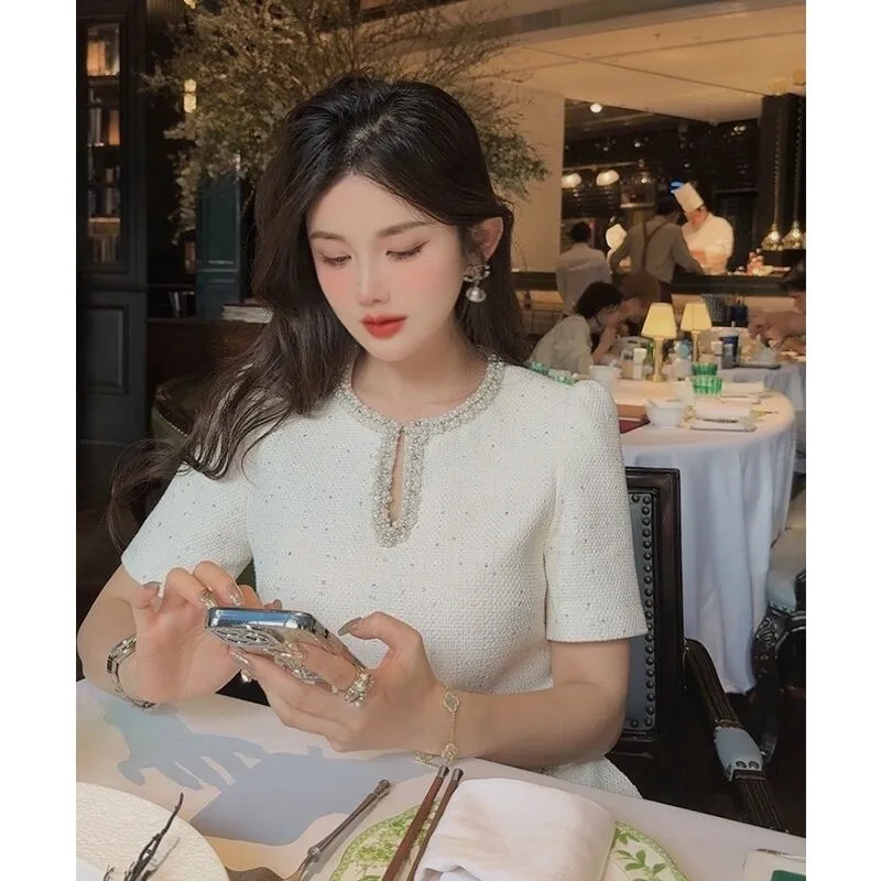 Womens Sequined Tweed Summer Dress Short Sleeve Beaded Luxury Design SMLXL From Beautyshopping888 41.88 DHgate.Com