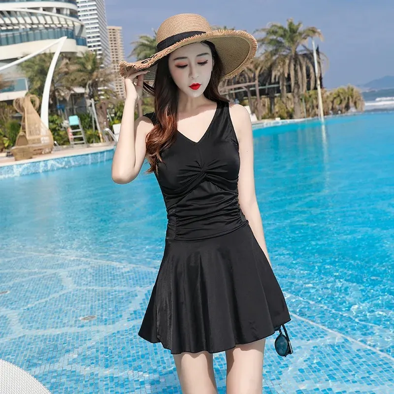 One Piece Swimsuit Skirt Style Conservative Swim Dress With Built In Pad From Yishian07 7.19 DHgate.Com