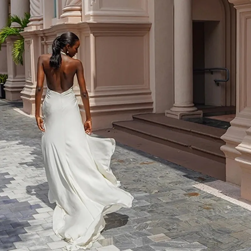 knee length dresses for ladies Vintage Halter Neck Corded Lace Mermaid Wedding Dress main image 0
