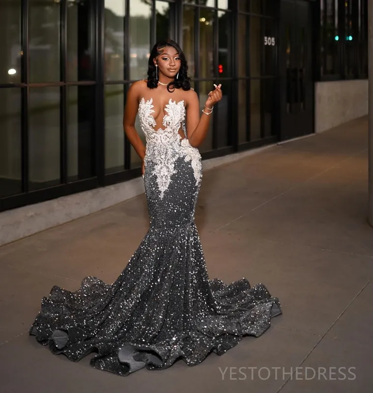 Grey beaded prom dress new arrivals