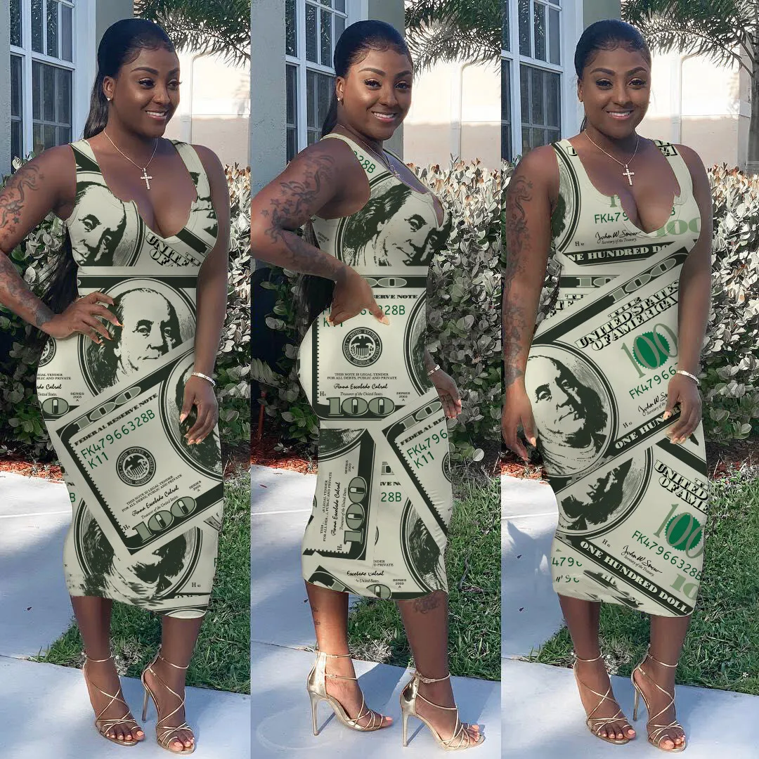 Womens High Street Halter Neck Backless Pacakge Hip Bodycon Midi Dress With US Money Dollar Print Perfect For Casual And Club Wear In Summer From Mapodoufu 18.06 DHgate.Com
