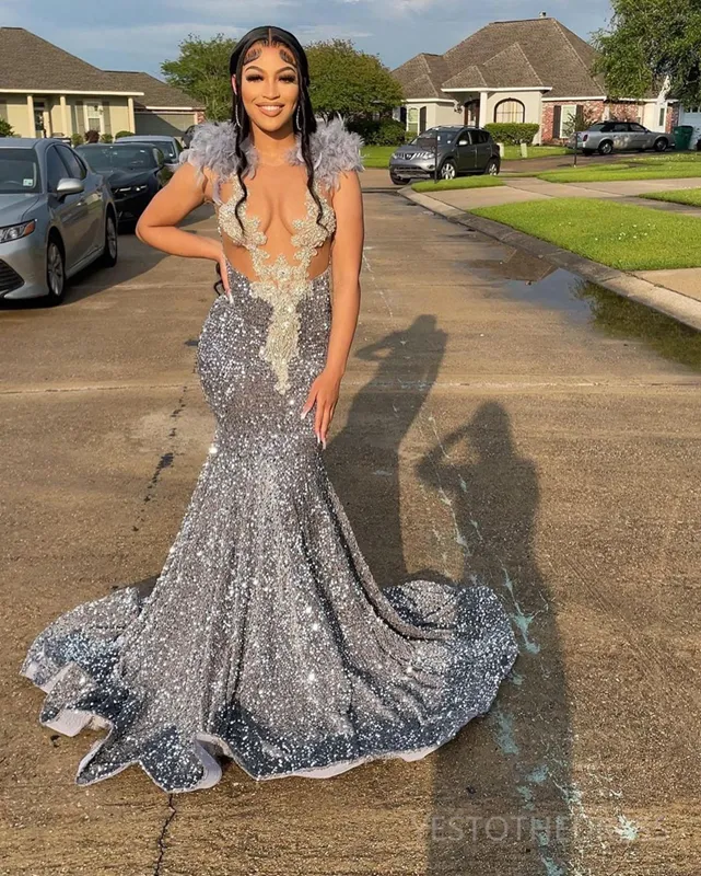 dark grey sparkly prom dress SESSRYMNIR Sparkly V-Neck Prom Dress for Women Long Formal Wedding Guest  Dresses Side-Split Evening Gowns Lurex Fabric Cocktail Party Dress Gray  Small at Amazon Women's Clothing store