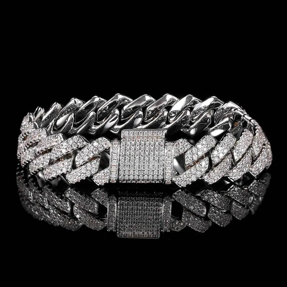 DHgate.com:5A Zircon Rhombus Cuban Chain Bracelet, 18K Gold
