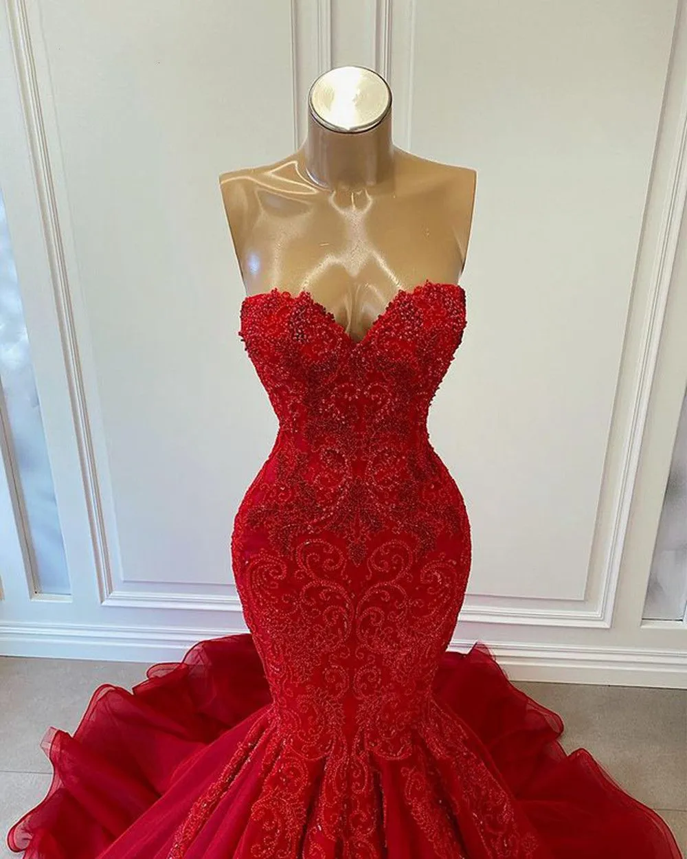 knee length dresses for ladies Dark Red Sequined Tulle Strapless Mermaid with High Slit Formal Dresses, CP1000 US12 / As Pic