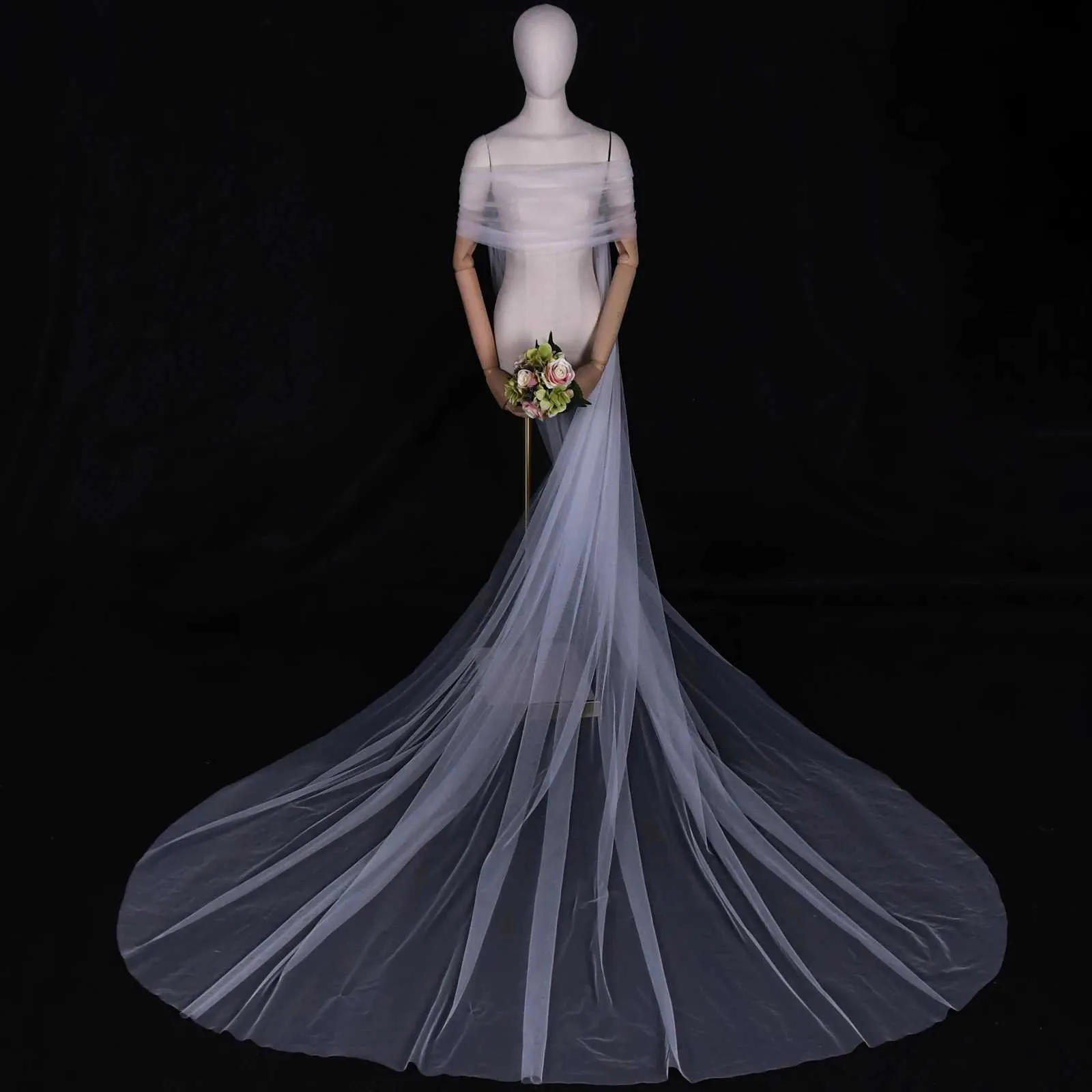 Bijuterii de păr VG87 Catedrală Mireasă Pelerină Voal Bolero Jachetă Femei Plus Size Șal Accesorii Mireasă Palton de Nuntă_voghion.com