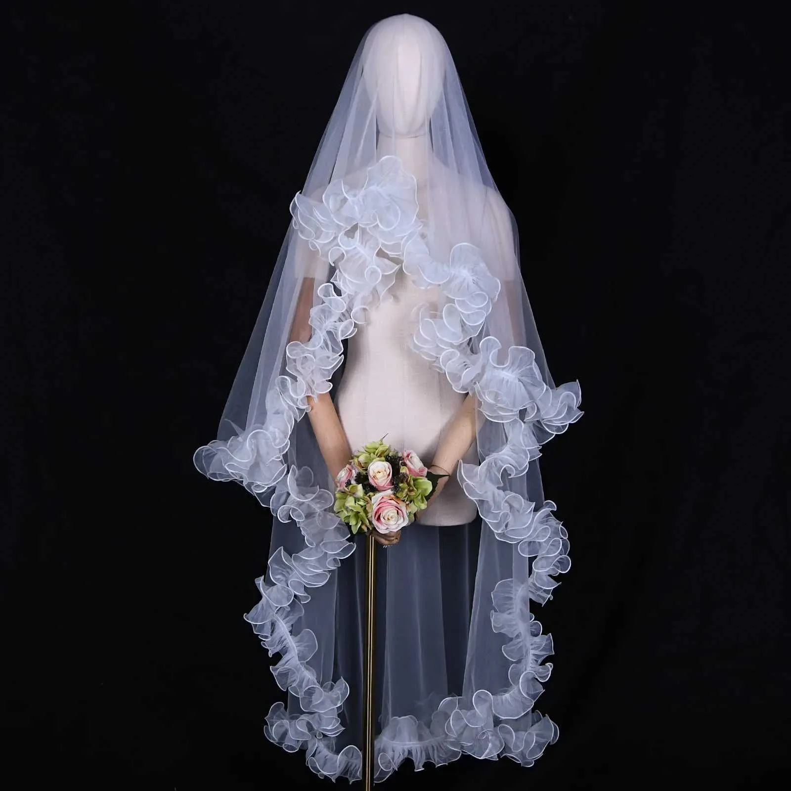 Hair Jewelry V212 Bridal Veils with Chic Ruffles NO COMB Veil Bolero Shawl Removable Wedding Accessory_ipsvogv.com