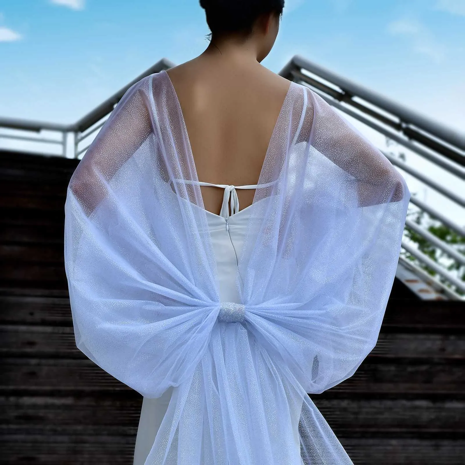 Bridal Cape Veil For Women Sparkling Wedding Shawl Hair Accessory_voghion.com