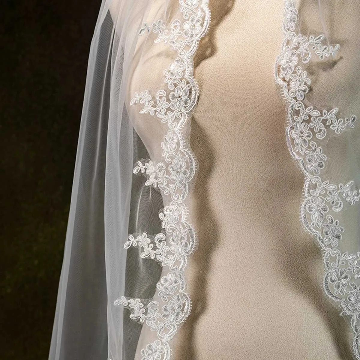 Gioielli Velo corto Ciglia Bordo in pizzo Veli da sposa 1 livello Lunghezza gomito Velo Accessori per capelli sposa Addio al nubilato da sposa_voghion.com