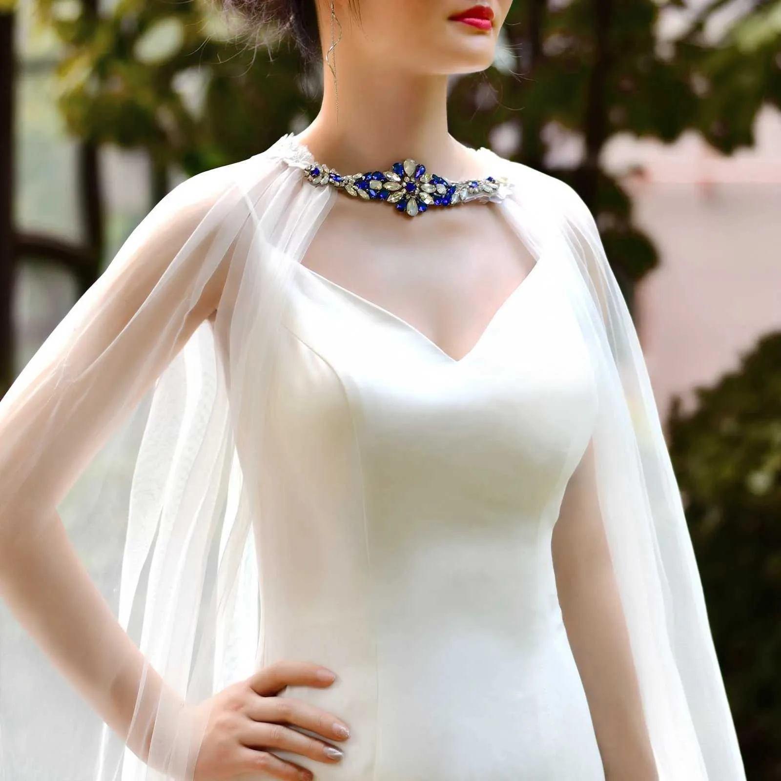 Gioielli per capelli Donna VG28 Mantello elegante Mantello Velo Semplice Bolero da sposa Morbido scialle in tulle Abito da sposa Accessori per_voghion.com