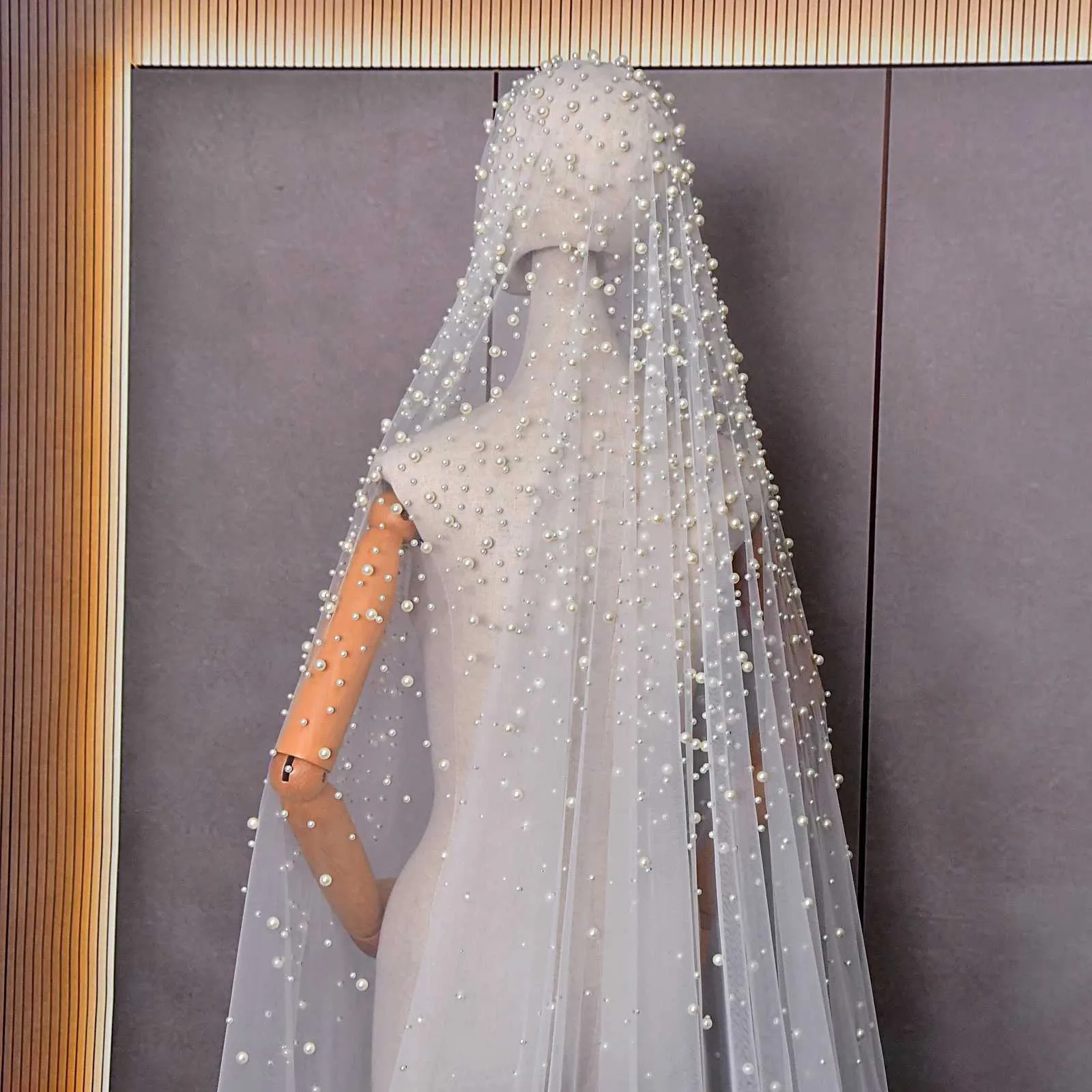 Schmuck Kathedrale 3/4/5M Lange Hochzeit Mit Perlen High End Perlen 1 Tier Perle Schleier Braut Haar Zubehör VP113_voghion.com