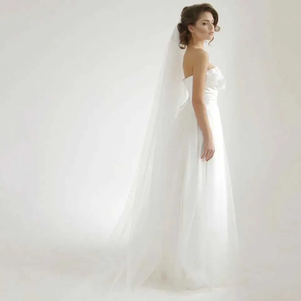 Bijoux de cheveux ivoire cathédrale tulle souple mariage simple niveau mariée vs avec peignes 108/274 cm longueur personnalisée une couche_voghion.com