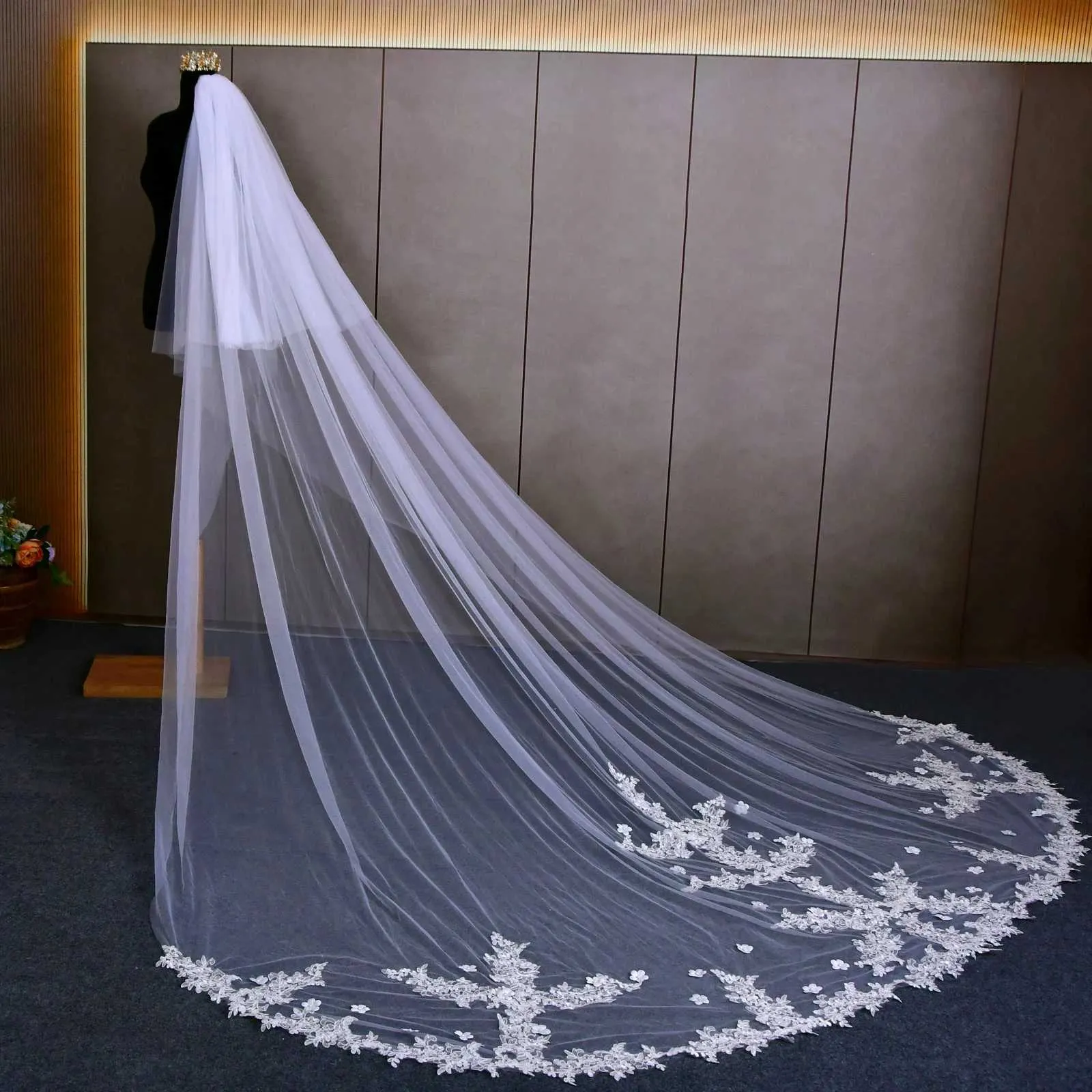 Hir Jewelry Large Lce Ptch Voile De Mariage 2 Niveaux Long Cthedrl Drop Style Illusion avec Blush Bridl Accessoires_voghion.com