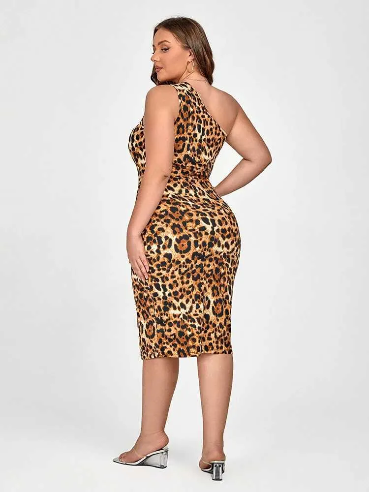 Plus size leopard print asymmetric cutout one-shoulder bodycon short dress  for women from Dhgate Plus size Dresses - price 21.77