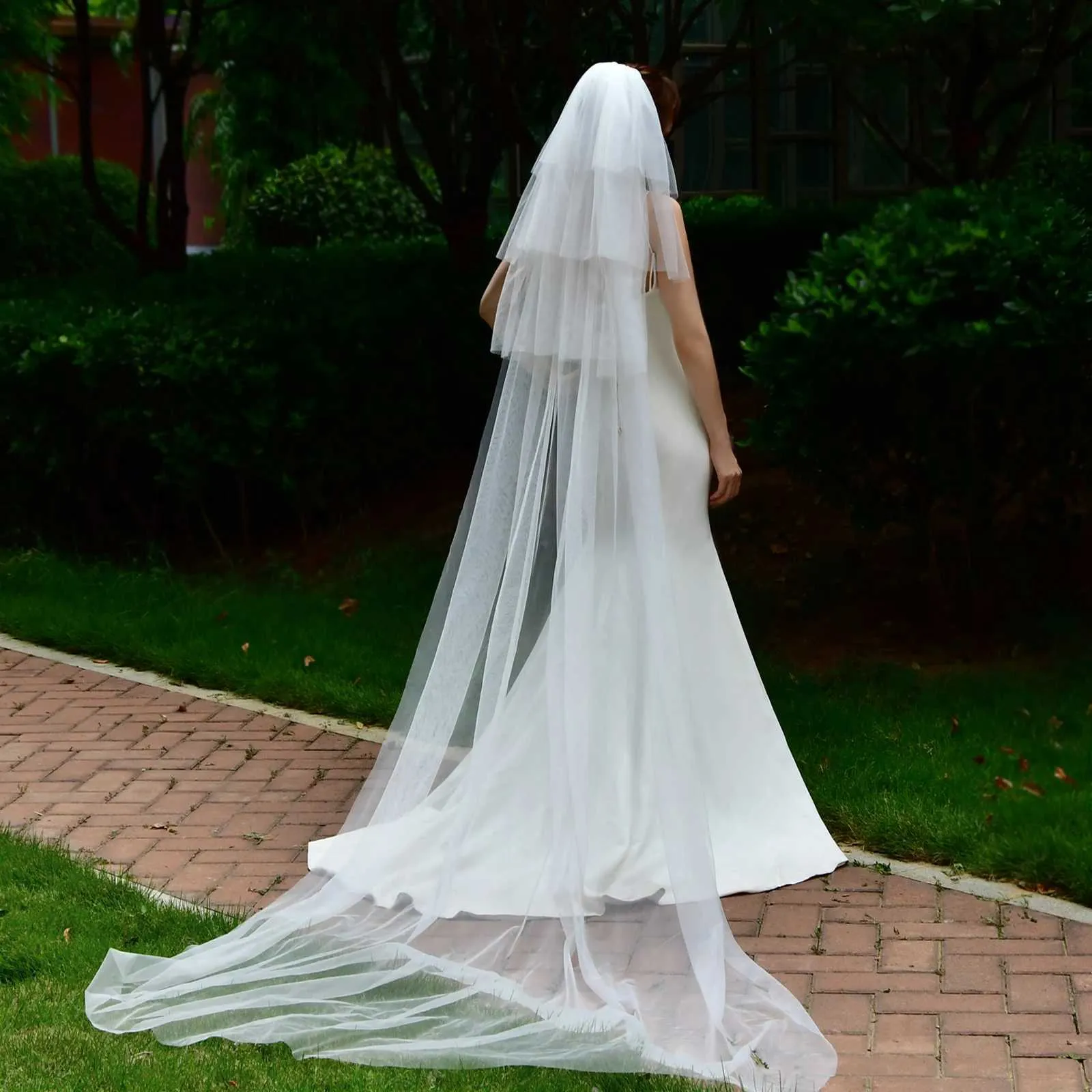 Hair Jewelry V27 Cathedral 4 Tier Sheer Bridal Veils Soft Italian Tulle Extra Long Wedding Veil for Bride_ipsvogv.com