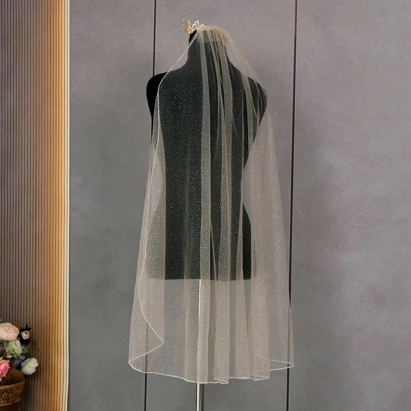 Champagne Bridal Veil 1 Tier Soft Tulle Veil For Wedding Bride_voghion.com