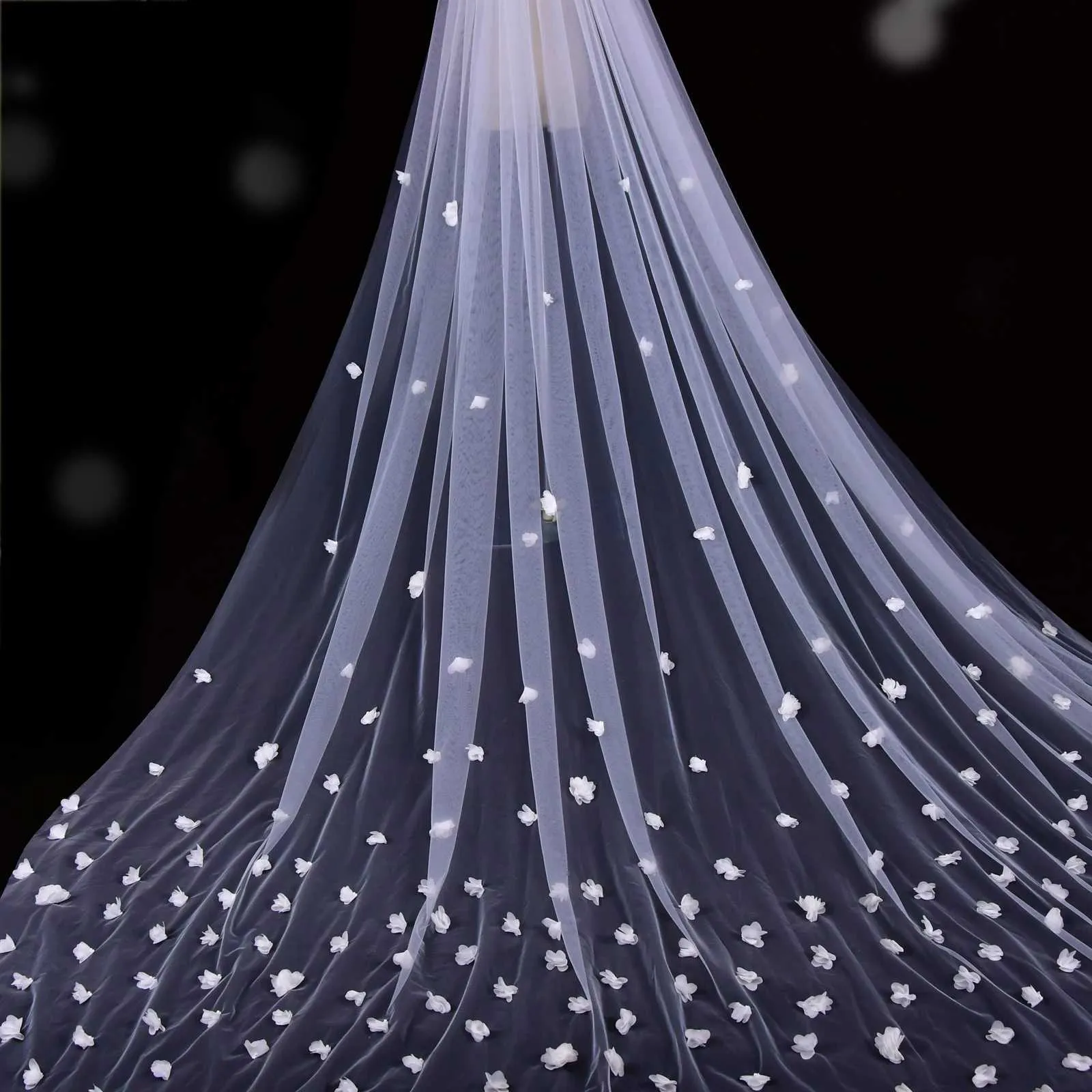 Long Cathedral Bridal Veil With 3d Flowers And Comb For Wedding_voghion.com