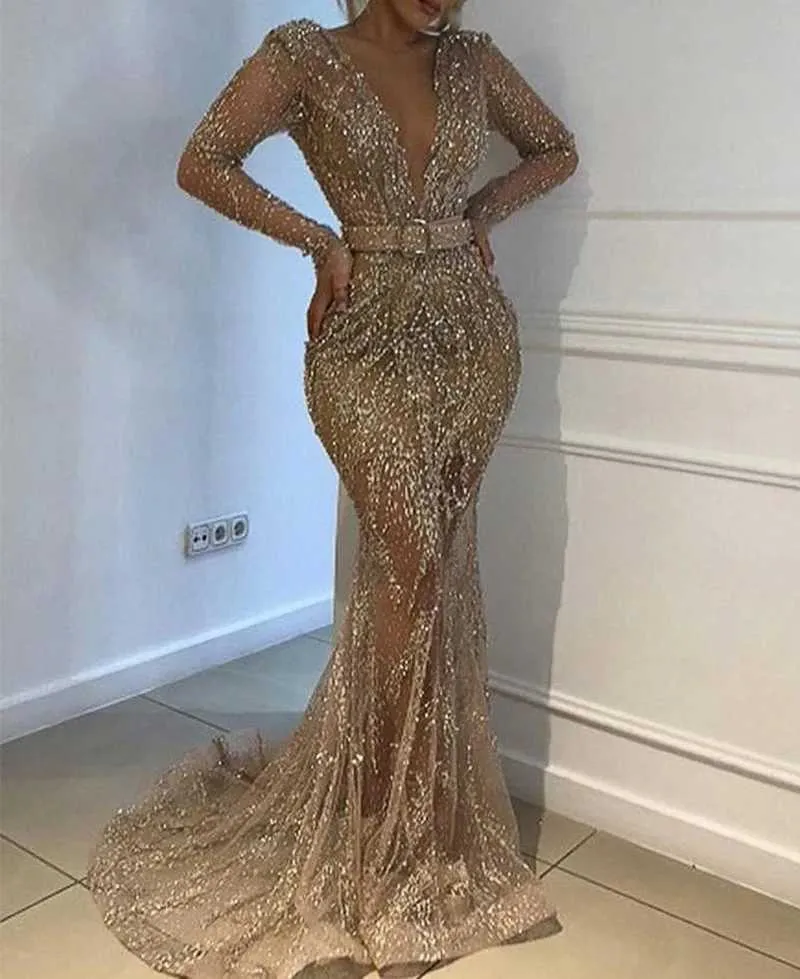 brown prom dress long sleeve One Sleeve Sequin Strapless Prom Dresses Long Ruched Pleated Slit Even –  Divahotcouture